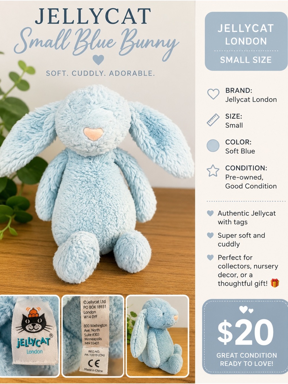 Jellycat Soft Blue Small Bunny Plush